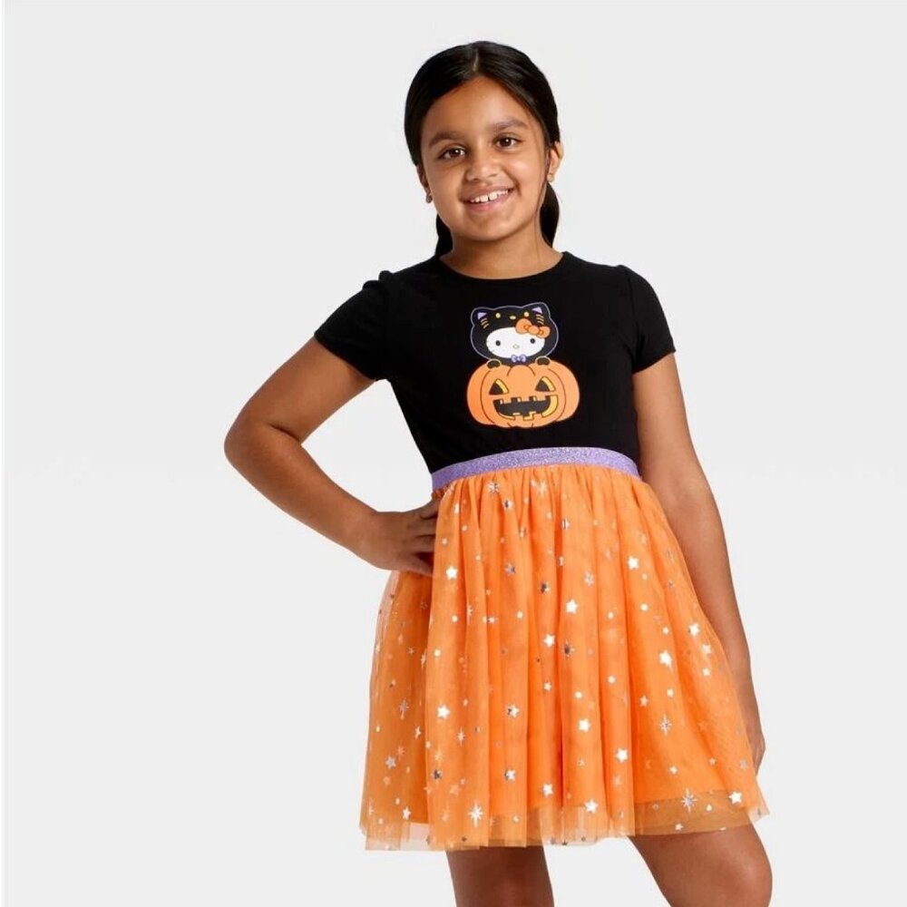 Girls' Sanrio Hello Kitty Halloween Tulle Character Dress - Black/Orange